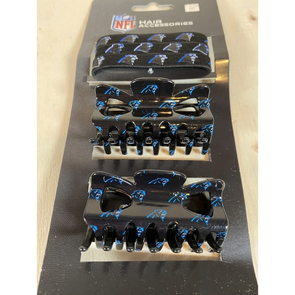 Carolina Panthers NFL Football Hair Accessories 5 Piece Set Ponytail Band‎ Clips